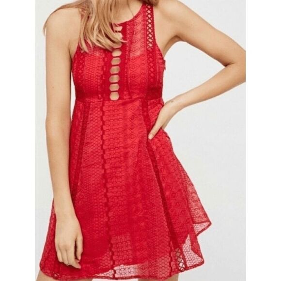 Free People Women’s 2 Wherever You Go Red Lace Dress - Picture 2 of 12
